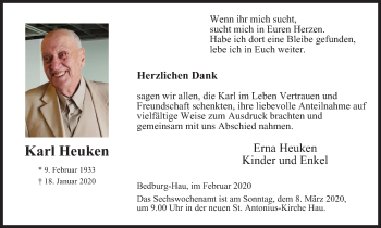 Traueranzeige von Karl Heuken von WVW Anzeigenblätter