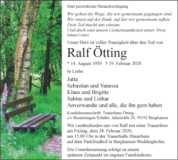 Traueranzeige von Ralf Ötting von WVW Anzeigenblätter