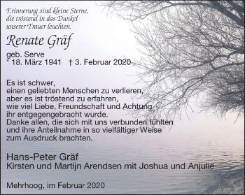Traueranzeige von Renate Gräf von WVW Anzeigenblätter