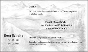 Traueranzeige von Rosa Schulte von WVW Anzeigenblätter