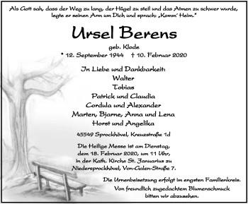 Traueranzeige von Ursel Berens von WVW Anzeigenblätter