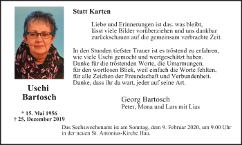 Traueranzeige von Uschi Bartosch von WVW Anzeigenblätter