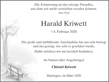 Traueranzeige von Harald Kriwett von WVW Anzeigenblätter