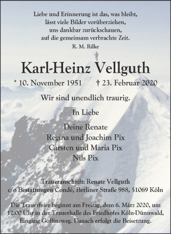 Traueranzeige von Karl-Heinz Vellguth von WVW Anzeigenblätter