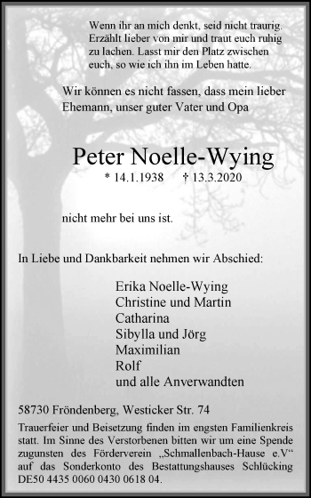 Traueranzeige von Peter Noelle-Wying von WVW Anzeigenblätter