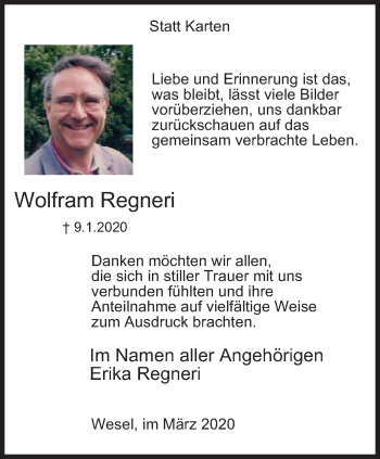 Traueranzeige von Wolfram Regneri von WVW Anzeigenblätter