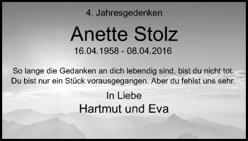 Traueranzeige von Anette Stolz von WVW Anzeigenblätter