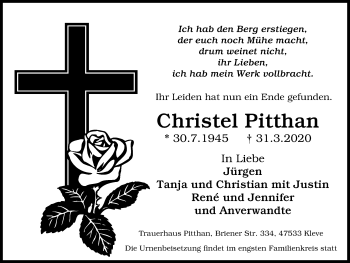 Traueranzeige von Christel Pitthan von WVW Anzeigenblätter