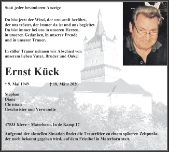 Traueranzeige von Ernst Kück von WVW Anzeigenblätter