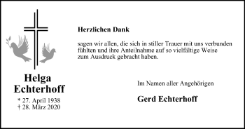 Traueranzeige von Helga Echterhoff von WVW Anzeigenblätter