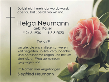 Traueranzeige von Helga Neumann von WVW Anzeigenblätter