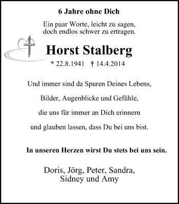 Traueranzeige von Horst Stalberg von WVW Anzeigenblätter