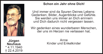 Traueranzeige von Jürgen Neuhaus von WVW Anzeigenblätter
