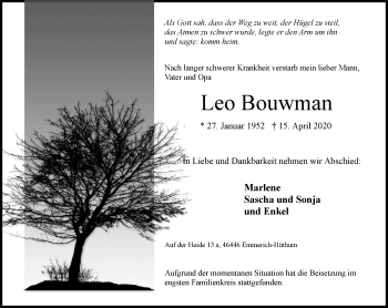 Traueranzeige von Leo Bouwman von WVW Anzeigenblätter