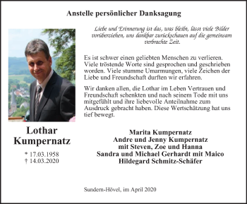 Traueranzeige von Lothar Kumpernatz von WVW Anzeigenblätter