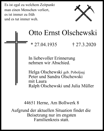 Traueranzeige von Otto Ernst Olschewski von WVW Anzeigenblätter
