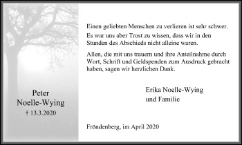 Traueranzeige von Peter Noelle-Wying von WVW Anzeigenblätter