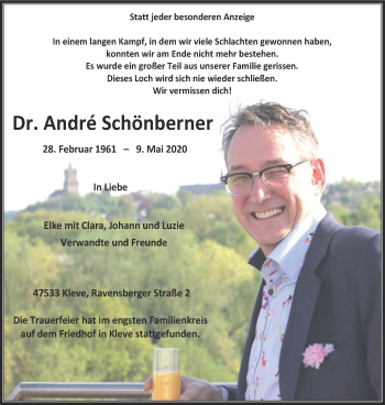Traueranzeige von André Schönberner von WVW Anzeigenblätter