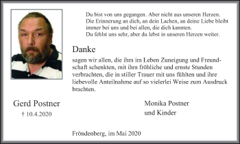 Traueranzeige von Gerd Postner von WVW Anzeigenblätter