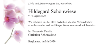 Traueranzeige von Hildegard Schönwiese von WVW Anzeigenblätter