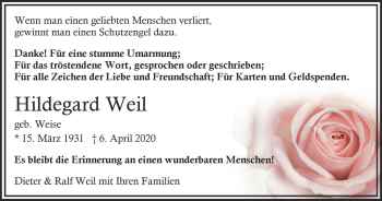 Traueranzeige von Hildegard Weil von WVW Anzeigenblätter