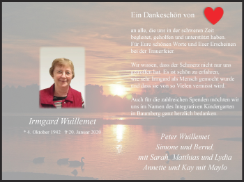 Traueranzeige von Irmgard Wuillemet von WVW Anzeigenblätter
