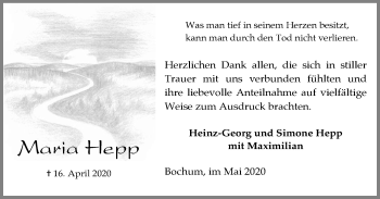 Traueranzeige von Maria Hepp von WVW Anzeigenblätter