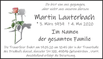 Traueranzeige von Martin Lauterbach von WVW Anzeigenblätter