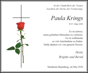 Traueranzeige von Paula Krings von WVW Anzeigenblätter