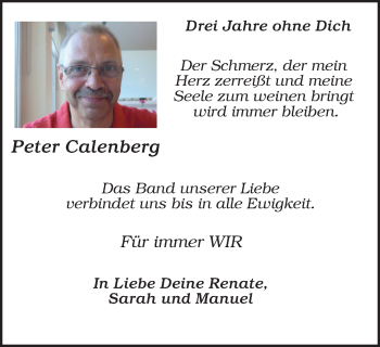 Traueranzeige von Peter Calenberg von WVW Anzeigenblätter