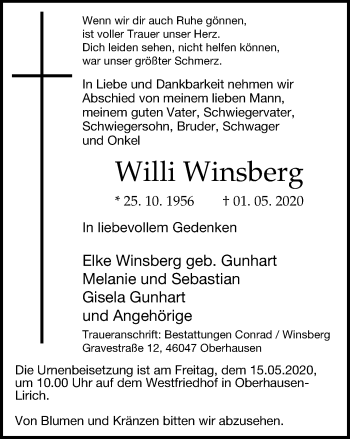 Traueranzeige von Willi Winsberg von WVW Anzeigenblätter
