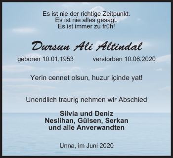 Traueranzeige von Dursun Ali Altindal von WVW Anzeigenblätter