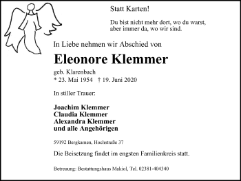 Traueranzeige von Eleonore Klemmer von WVW Anzeigenblätter