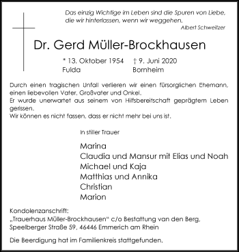 Traueranzeige von Gerd Müller-Brockhausen von WVW Anzeigenblätter