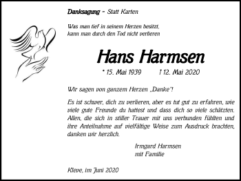Traueranzeige von Hans Harmsen von WVW Anzeigenblätter