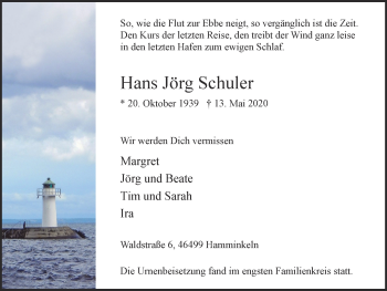 Traueranzeige von Hans Jörg Schuler von WVW Anzeigenblätter