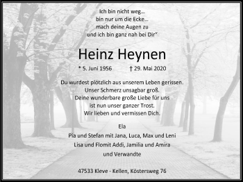 Traueranzeige von Heinz Heynen von WVW Anzeigenblätter