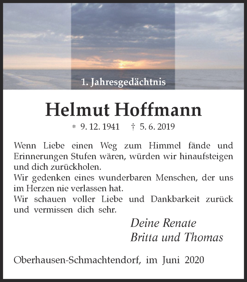  Traueranzeige für Helmut Hoffmann vom 03.06.2020 aus WVW Anzeigenblätter