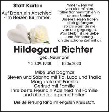 Traueranzeige von Hildegard Richter von WVW Anzeigenblätter