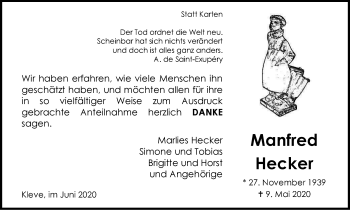 Traueranzeige von Manfred Hecker von WVW Anzeigenblätter