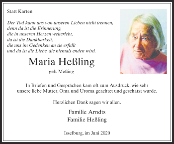 Traueranzeige von Maria Heßling von WVW Anzeigenblätter