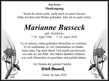 Traueranzeige von Marianne Busseck von WVW Anzeigenblätter