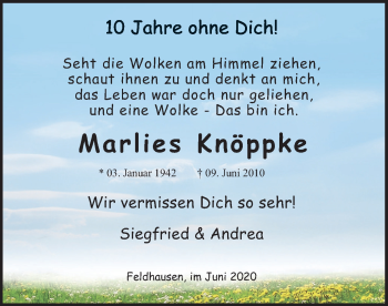 Traueranzeige von Marlies Knöppke von WVW Anzeigenblätter