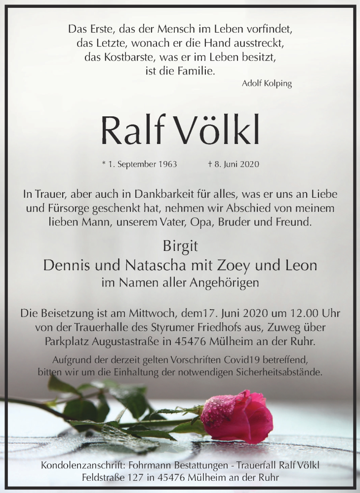  Traueranzeige für Ralf Völkl vom 13.06.2020 aus WVW Anzeigenblätter