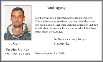 Traueranzeige von Sascha Steinke von WVW Anzeigenblätter