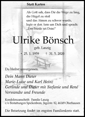 Traueranzeige von Ulrike Bönsch von WVW Anzeigenblätter