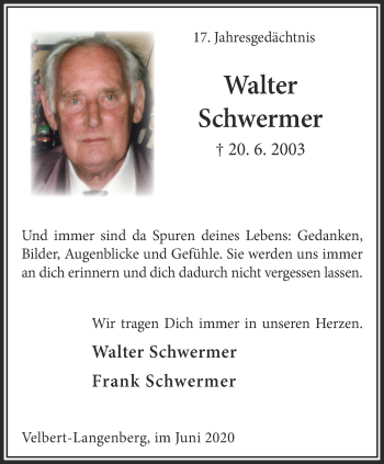 Traueranzeige von Walter Schwermer von WVW Anzeigenblätter