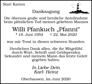 Traueranzeige von Willi Pfankuch von WVW Anzeigenblätter