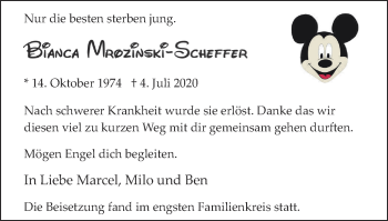 Traueranzeige von Bianca Mrozinski-Scheffer von WVW Anzeigenblätter