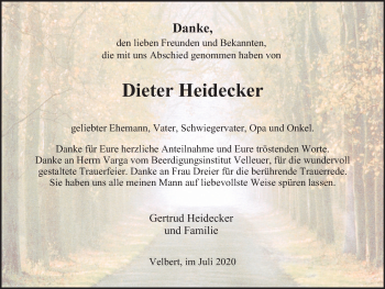 Traueranzeige von Dieter Heidecker von WVW Anzeigenblätter